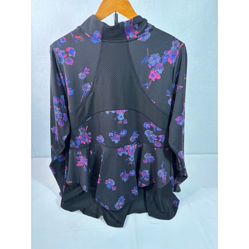 Livi Active Floral Full Zip Jacket Black Purple Mesh Back Peplum Plus Size 18/20 - Picture 2 of 8